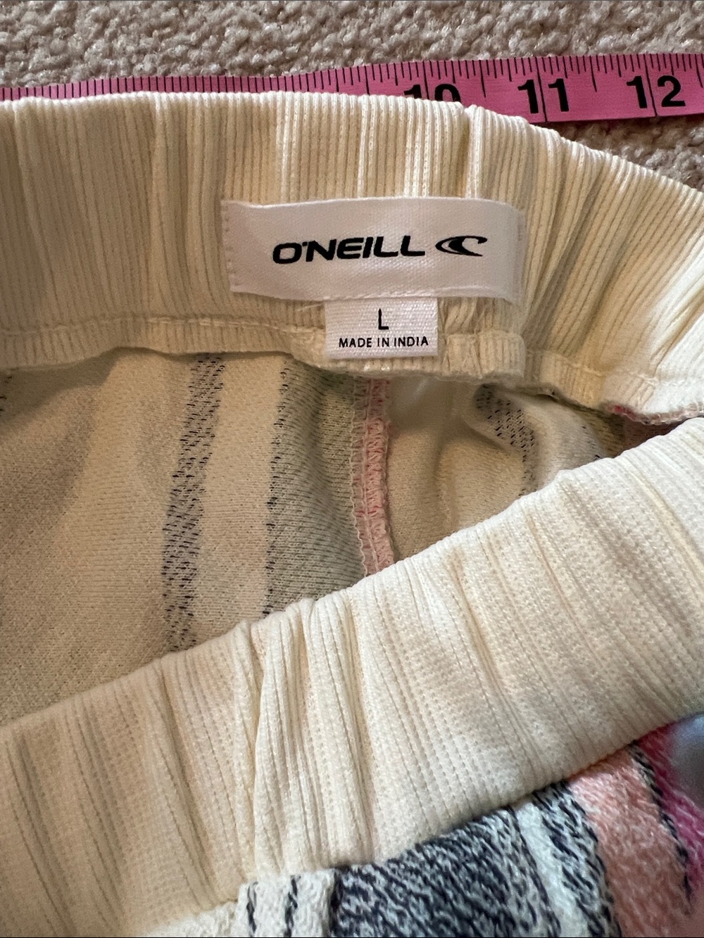 O'Neill Cream Lounge Suit with Pink, Green, Peach & Black Stripes, NWOT (L&XL) - Picture 6 of 15